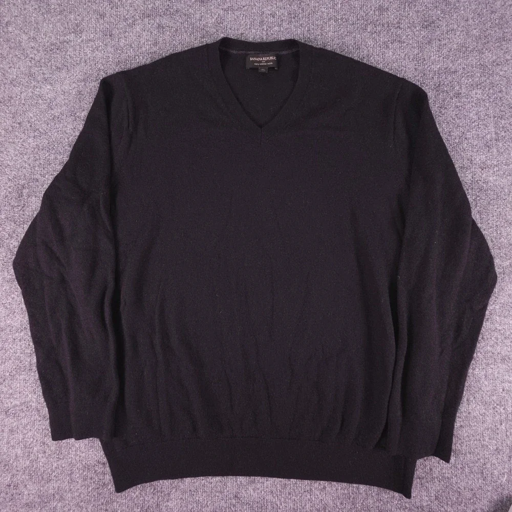 Banana Republic Men's V Neck Sweater Regular Size XL Black 100% Merino Wool‎